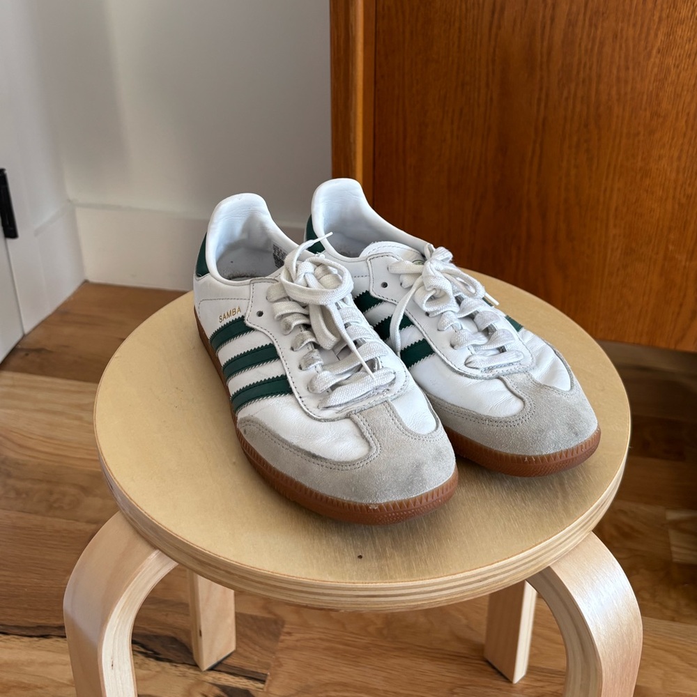 Adidas green stripe sambas